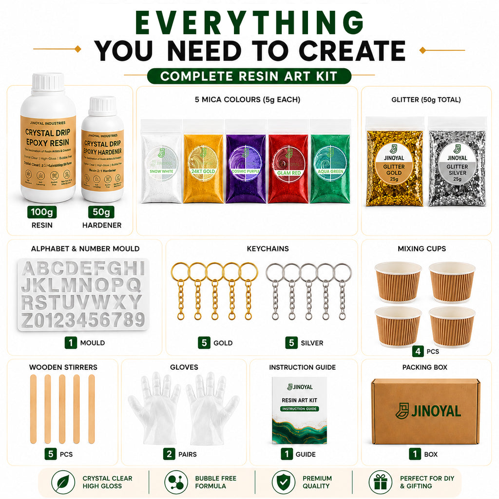 Jinoyal Resin Art Starter Kit with Epoxy Resin, Alphabet Mould, mica Powder  & Keychain Accessories