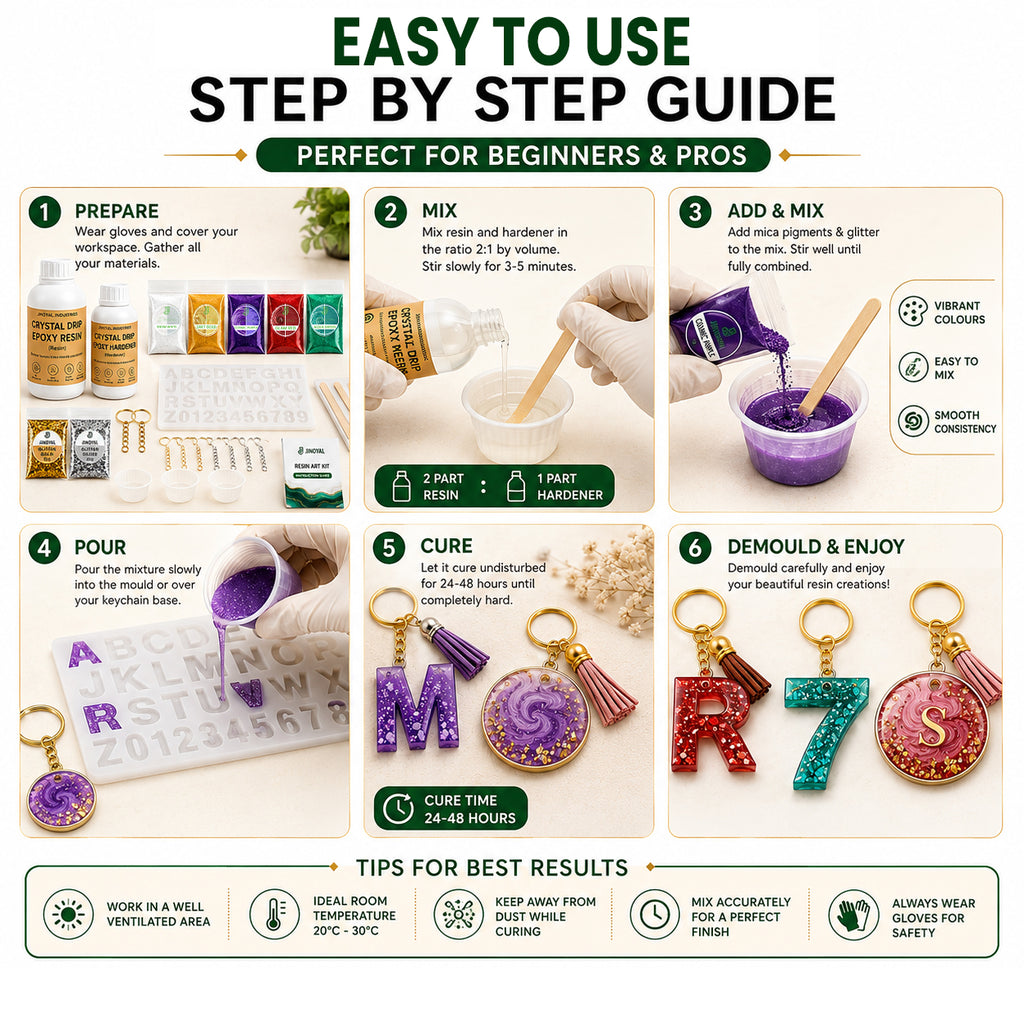 Jinoyal Resin Art Starter Kit with Epoxy Resin, Alphabet Mould, mica Powder  & Keychain Accessories
