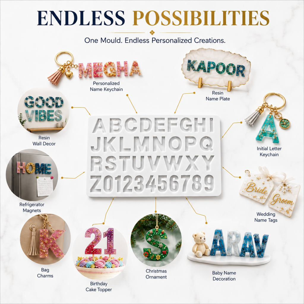 Jinoyal Alphabet & Number Silicone Resin Mould | Letter & Number Epoxy Casting Mould for DIY Crafts