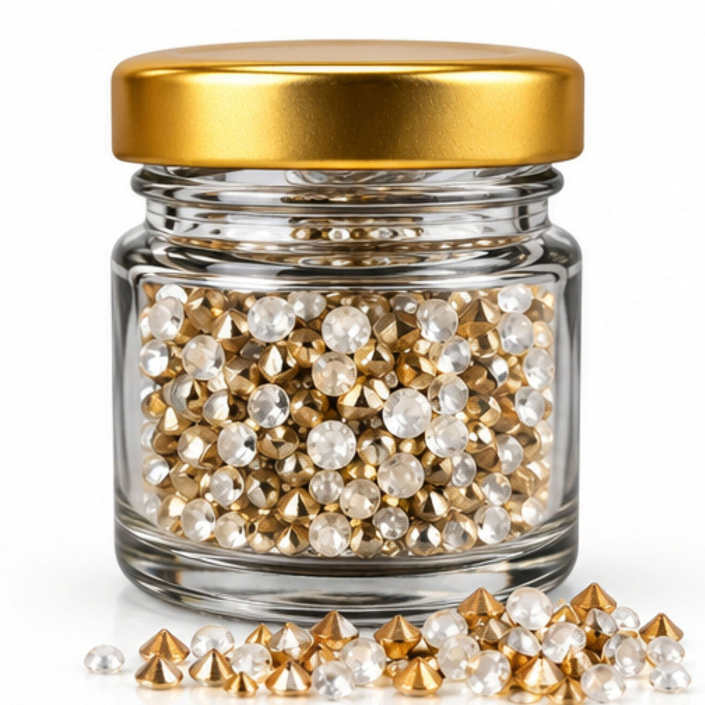 Jinoyal Gold & Crystal White Decorative Cone and Round Stones for Resin Art, Craft, Embroidery & Jewellery Making
