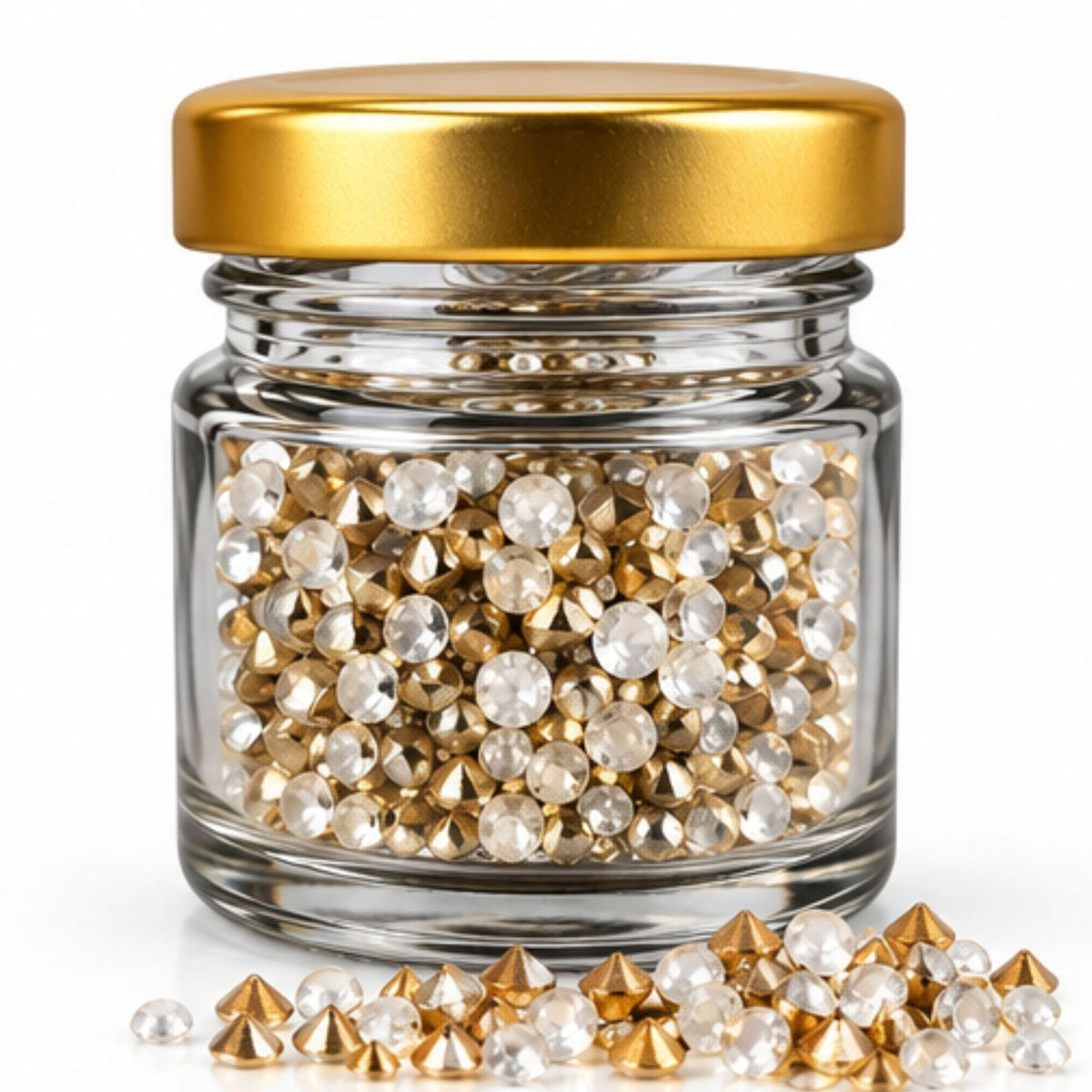 Jinoyal Gold & Crystal White Decorative Cone and Round Stones for Resin Art, Craft, Embroidery & Jewellery Making