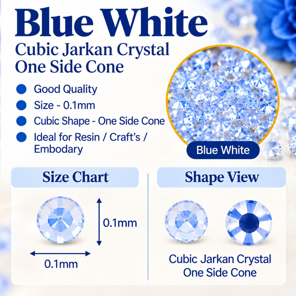 Jinoyal Blue White Cubic One Side Cone Stones 0.1mm for Resin Art, Craft, Embroidery & Jewellery Making