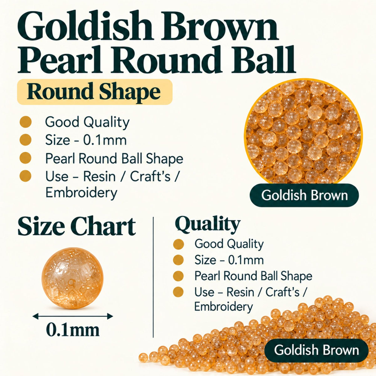 Jinoyal Goldish Brown Round Shape Mica Powder 0.1mm for Resin Art, Craft, Painting & Jewellery Making