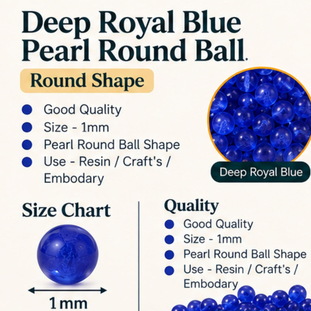 Jinoyal Deep Royal Blue Pearl Round Ball Stones 1mm for Resin Art, Craft, Embroidery & Jewellery Making