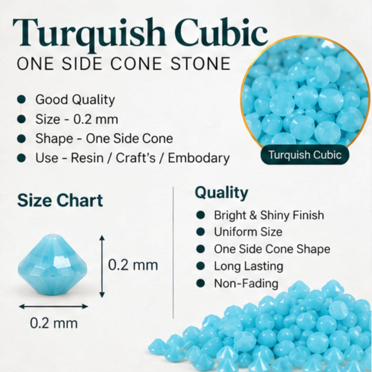 Jinoyal Turquoise Cubic One Side Cone Stones 0.2mm for Resin Art, Craft, Embroidery & Jewellery Making