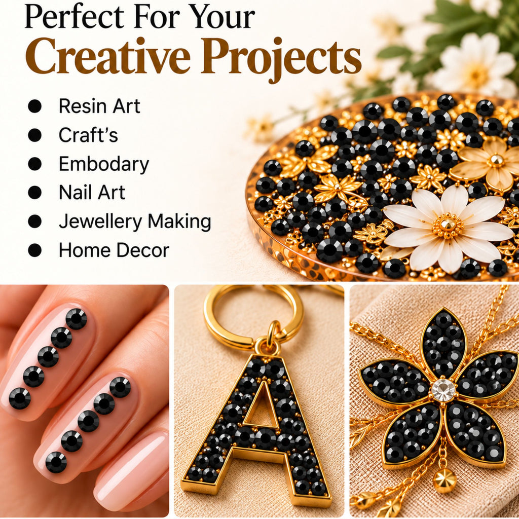Jinoyal Black Cubic One Side Cone Stones 0.2mm for Resin Art, Craft, Embroidery & Jewellery Making