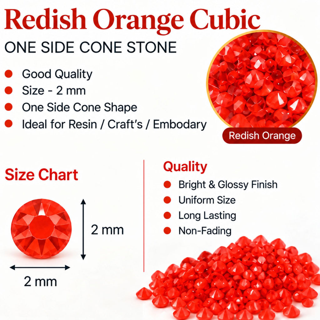 Jinoyal Redish Orange Cubic One Side Cone Stones 2mm for Resin Art, Craft, Embroidery & Jewellery Making