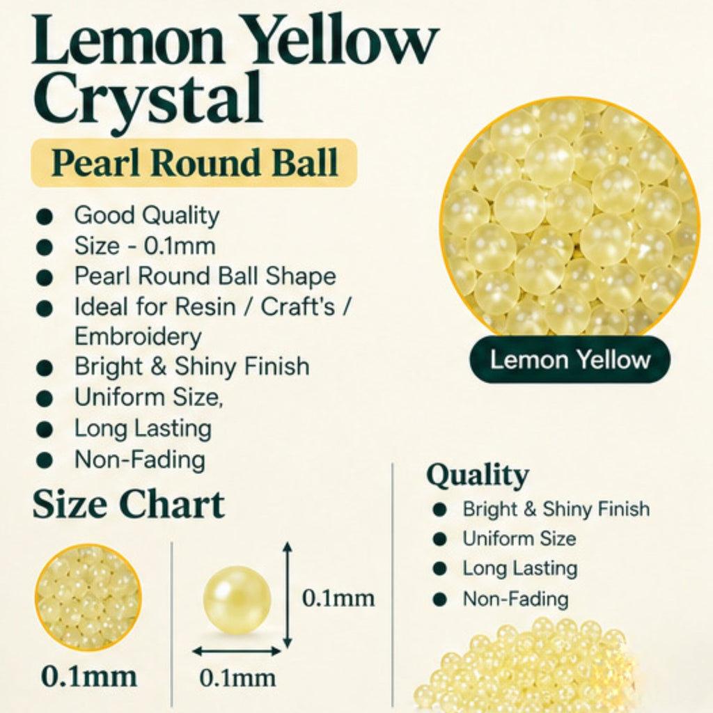 Jinoyal Lemon Yellow Pearl Round Ball Stones 0.1mm for Resin Art, Craft, Embroidery & Jewellery Making