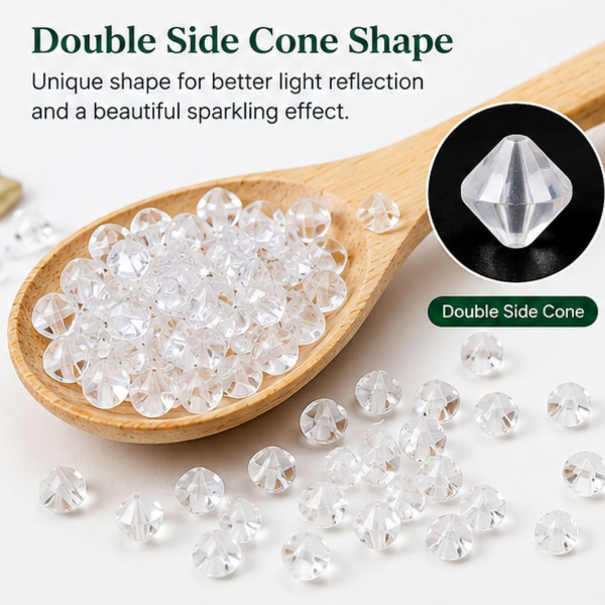 Jinoyal Crystal White Double Side Cone Stones 1mm for Resin Art, Craft, Embroidery & Jewellery Making