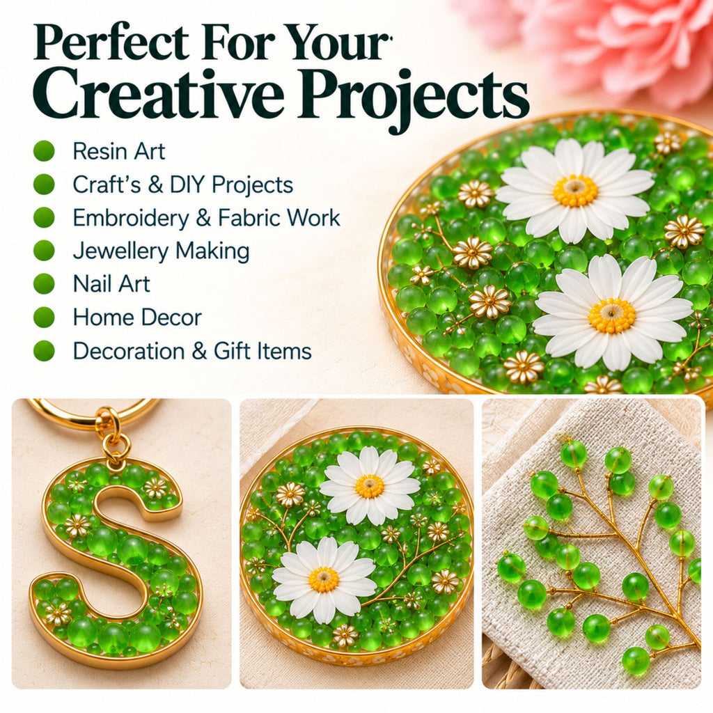 Jinoyal Parrot Green Pearl Round Ball Stones 0.1mm for Resin Art, Craft, Embroidery & Jewellery Making
