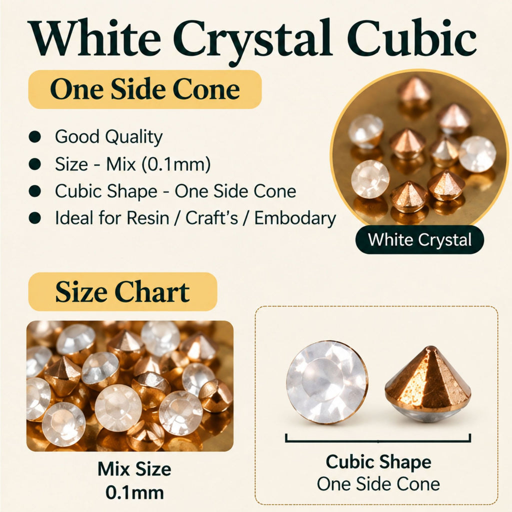 Jinoyal Gold & Crystal White Decorative Cone and Round Stones for Resin Art, Craft, Embroidery & Jewellery Making