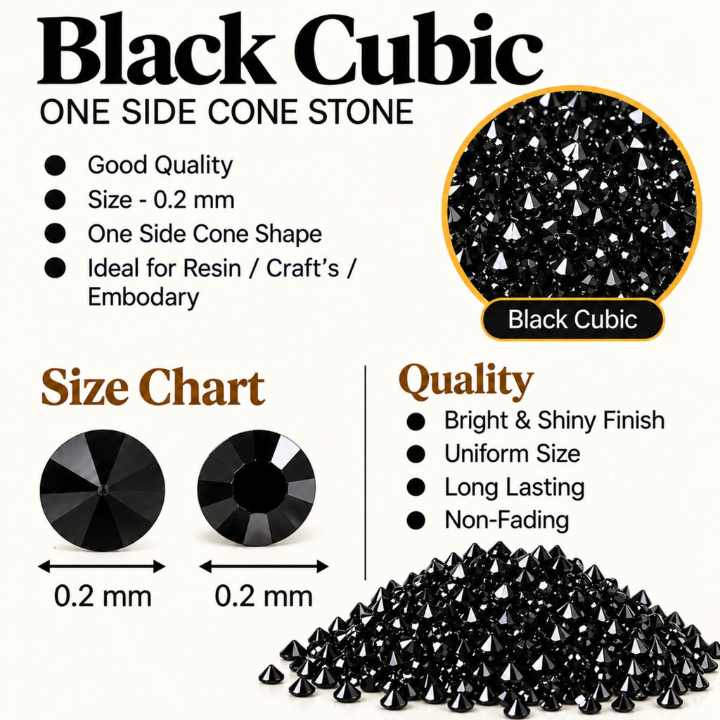 Jinoyal Black Cubic One Side Cone Stones 0.2mm for Resin Art, Craft, Embroidery & Jewellery Making