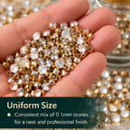 Jinoyal Gold & Crystal White Decorative Cone and Round Stones for Resin Art, Craft, Embroidery & Jewellery Making