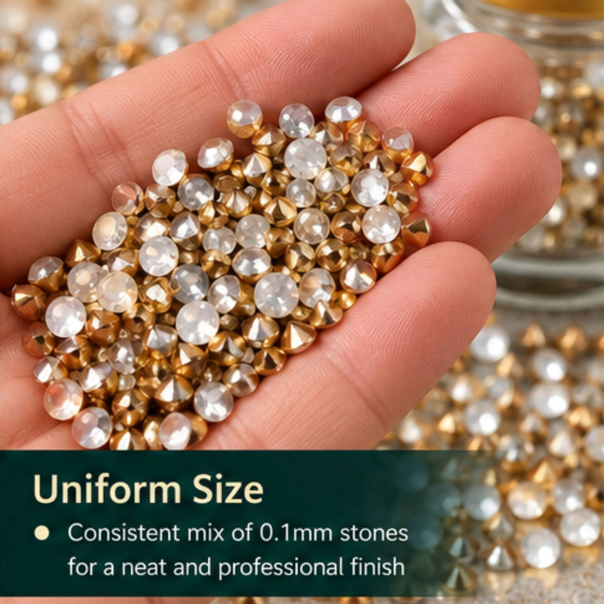 Jinoyal Gold & Crystal White Decorative Cone and Round Stones for Resin Art, Craft, Embroidery & Jewellery Making