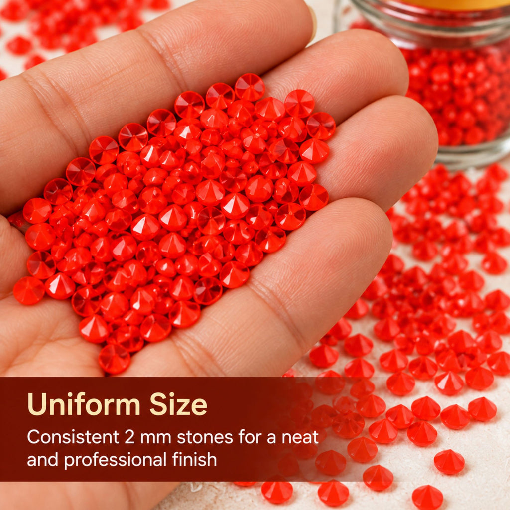 Jinoyal Redish Orange Cubic One Side Cone Stones 2mm for Resin Art, Craft, Embroidery & Jewellery Making