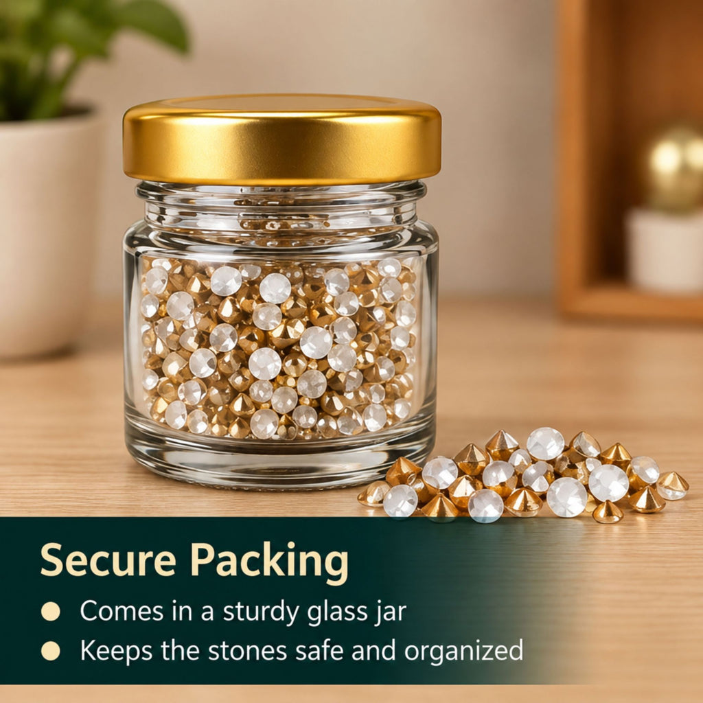 Jinoyal Gold & Crystal White Decorative Cone and Round Stones for Resin Art, Craft, Embroidery & Jewellery Making