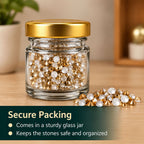 Jinoyal Gold & Crystal White Decorative Cone and Round Stones for Resin Art, Craft, Embroidery & Jewellery Making