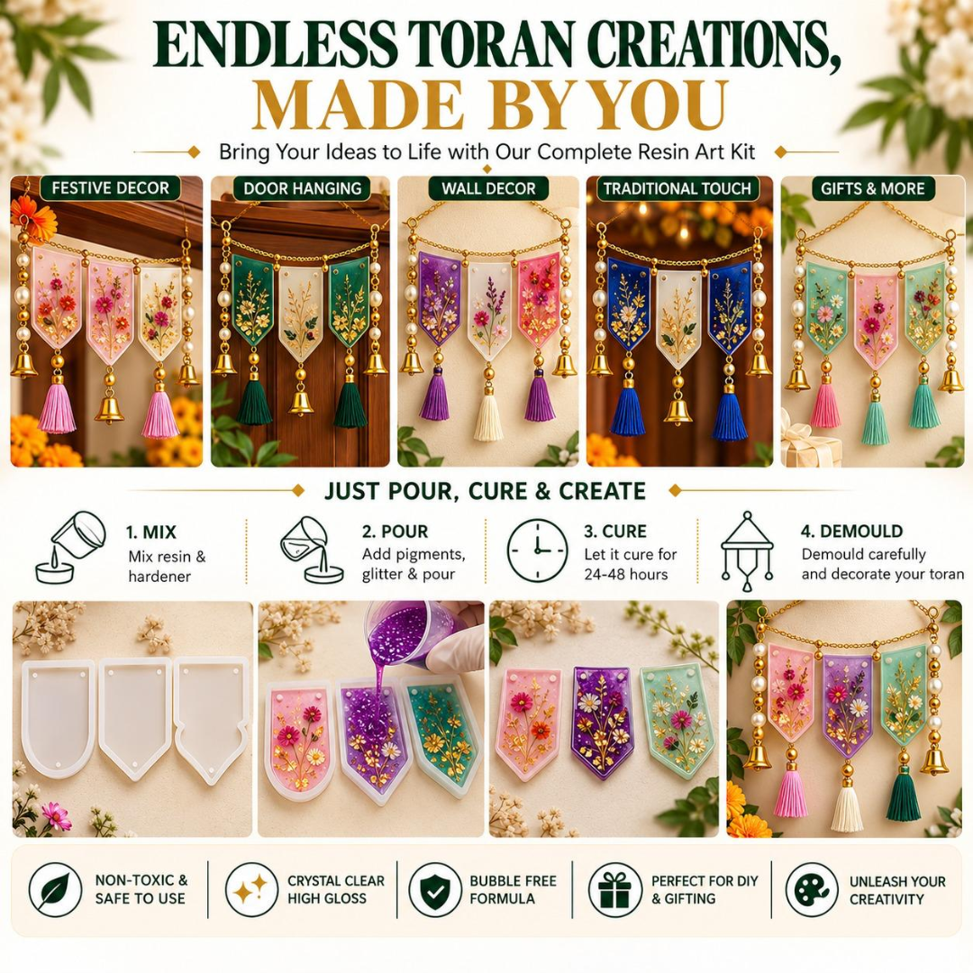 JINOYAL Toran Silicone Mould for Resin Art | 3 Shape Hanging Door Decor Mould for DIY Home Decoration & Crafts