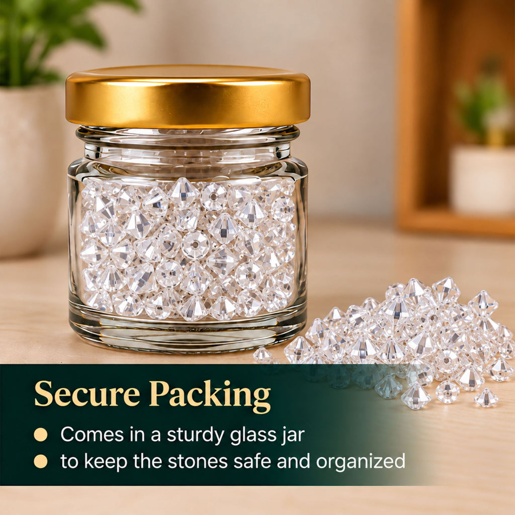 Jinoyal White Crystal Double Side Cone Stones Mix 0.1mm, 1mm & 2mm for Resin Art, Craft, Embroidery & Jewellery Making
