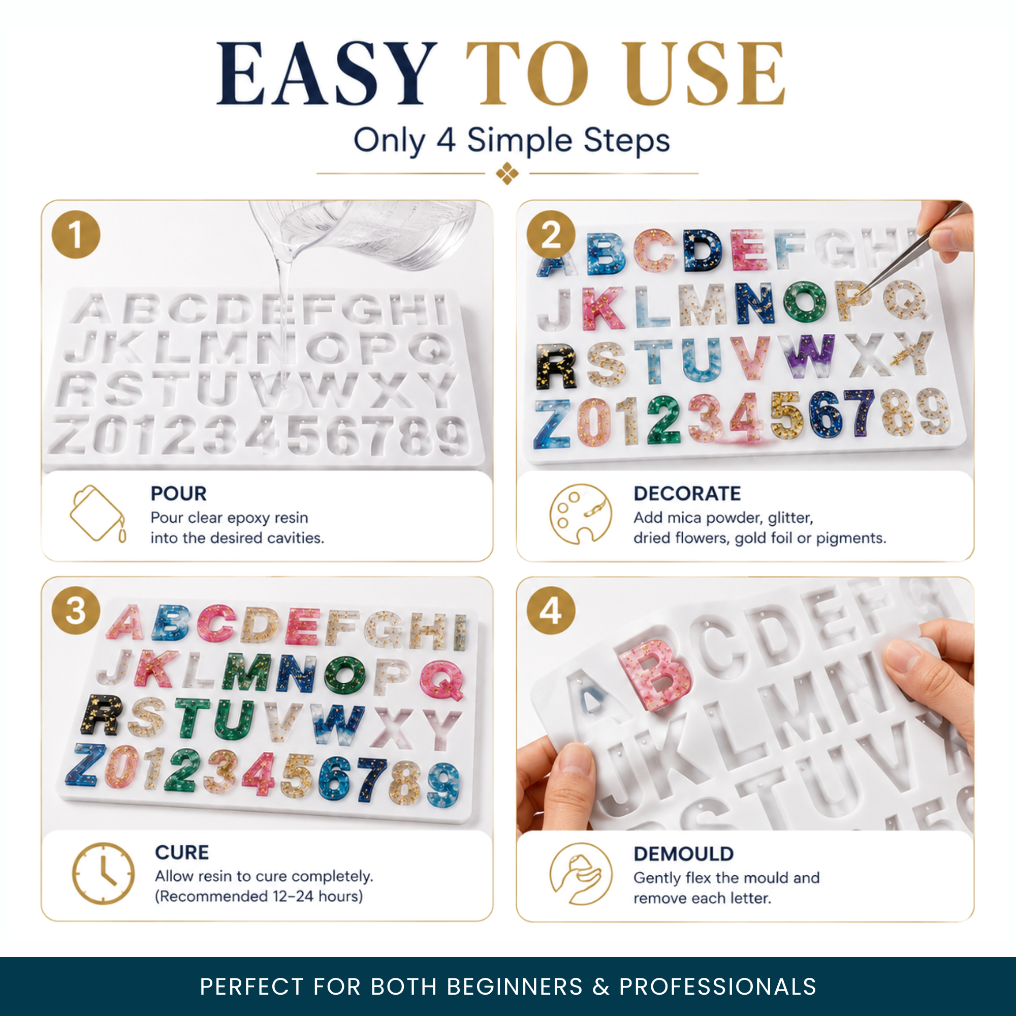 Jinoyal Alphabet & Number Silicone Resin Mould | Letter & Number Epoxy Casting Mould for DIY Crafts