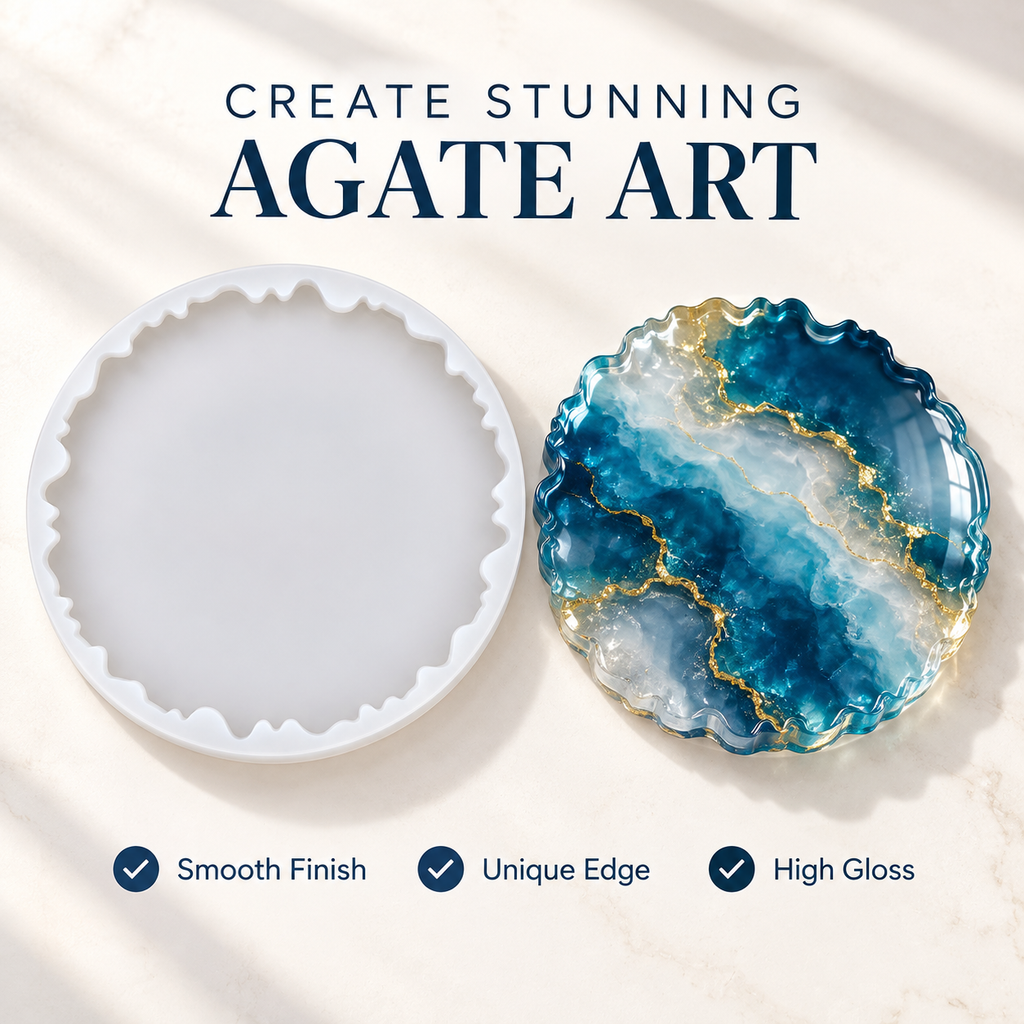 Jinoyal 8 Inch Agate Circle Silicone Mould for Epoxy Resin Art Flower Preservation Wall Clock Photo Frame Pooja Thali Serving Tray and DIY Home Décor