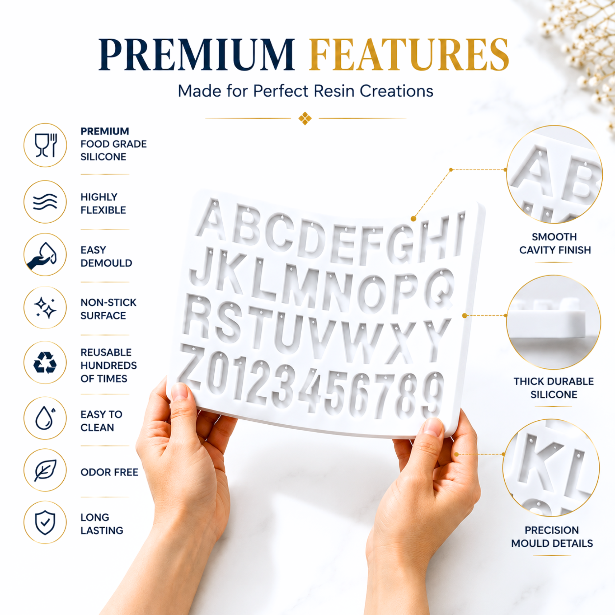 Jinoyal Alphabet & Number Silicone Resin Mould | Letter & Number Epoxy Casting Mould for DIY Crafts