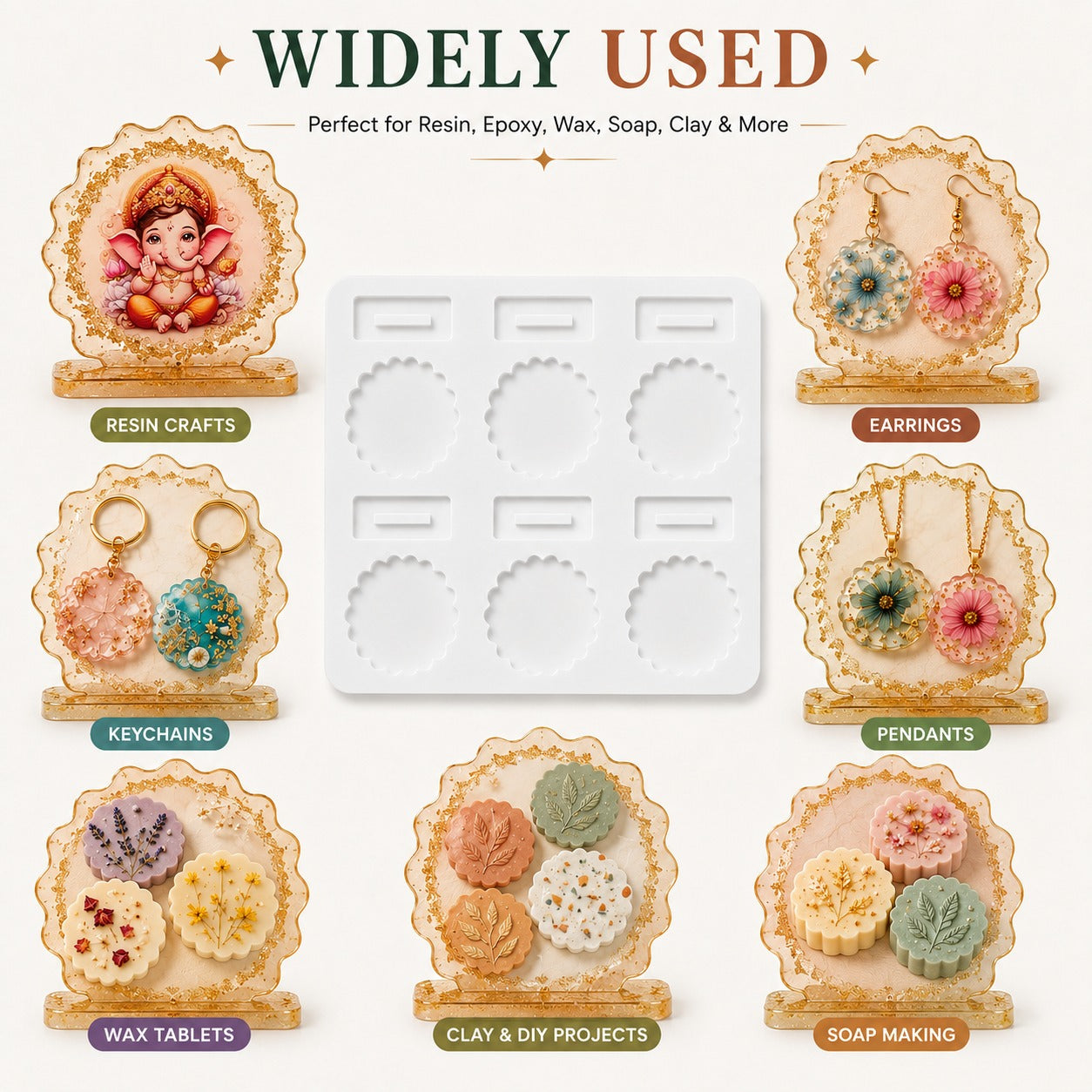Jinoyal Floral Rakhi Silicone Resin Mould | Scalloped Raksha Bandhan Epoxy Mould for DIY Rakhi Making