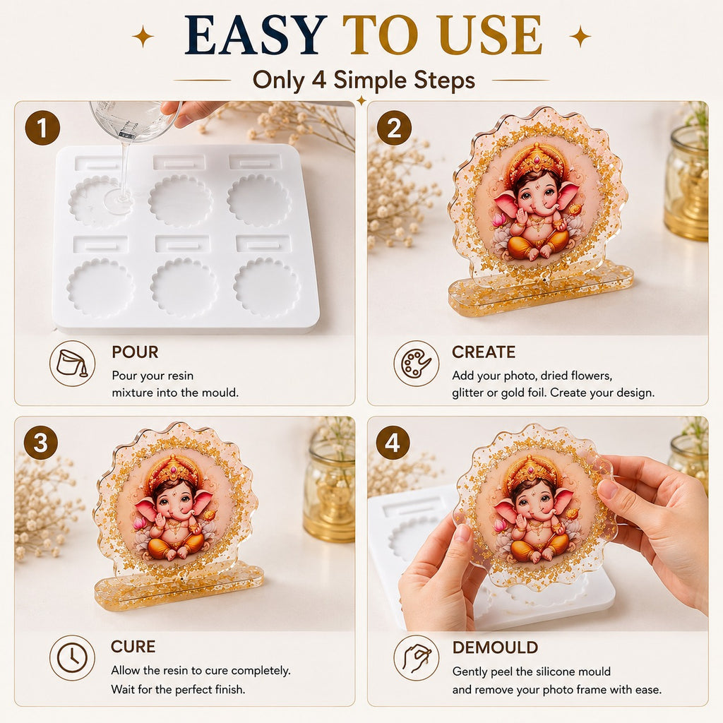 Jinoyal Floral Rakhi Silicone Resin Mould | Scalloped Raksha Bandhan Epoxy Mould for DIY Rakhi Making