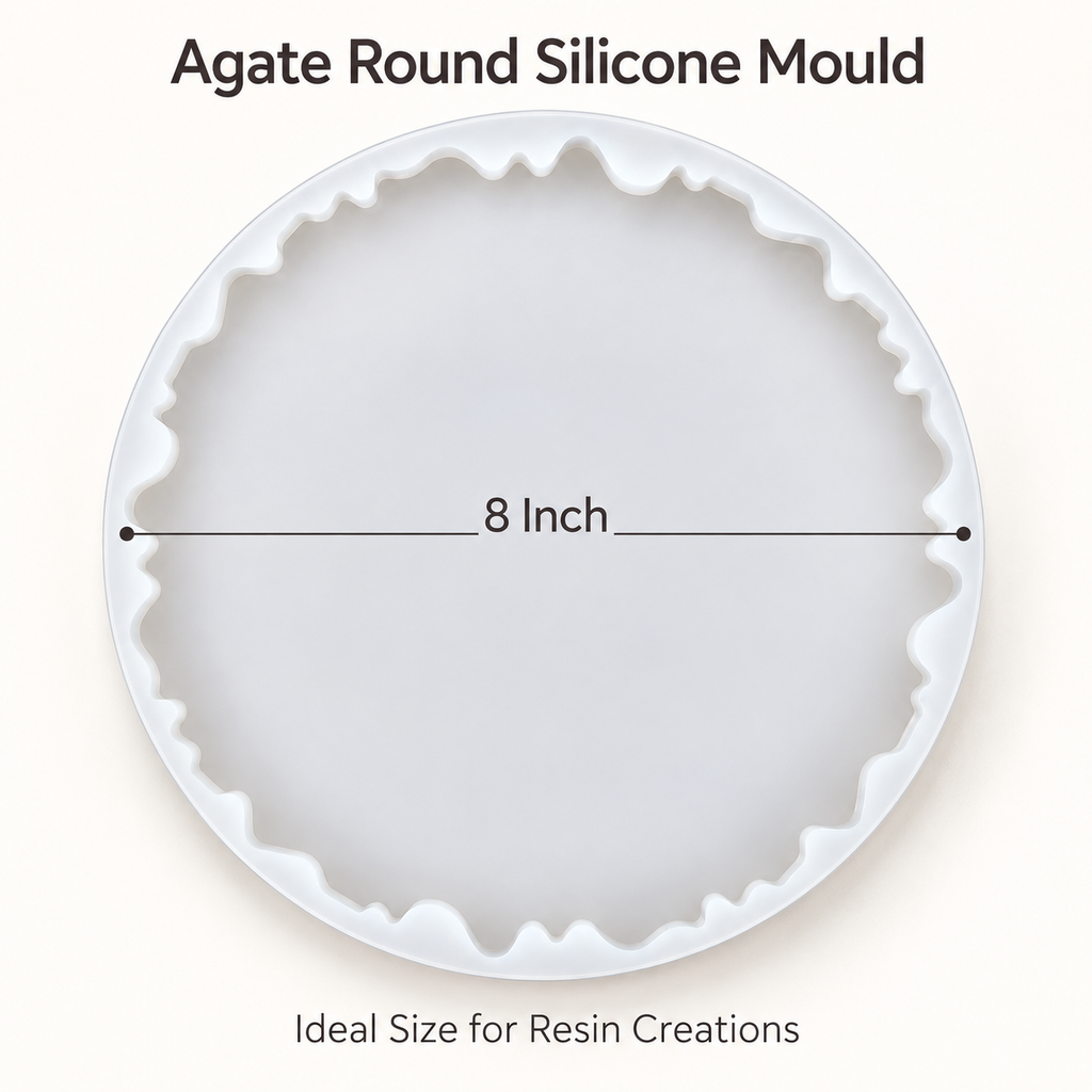 Jinoyal 8 Inch Agate Circle Silicone Mould for Epoxy Resin Art Flower Preservation Wall Clock Photo Frame Pooja Thali Serving Tray and DIY Home Décor