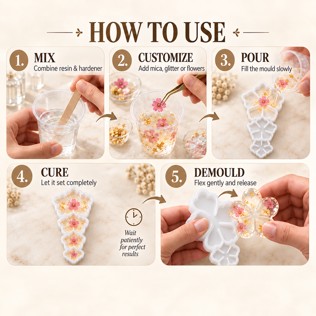 Jinoyal 4 in 1 3D Leaf Flower Silicone Mould for Epoxy Resin Art Coasters Rangoli Tealight Holders Home Décor and DIY Crafts