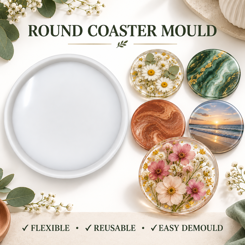 Jinoyal 4 Inch Round Silicone Mould for Epoxy Resin Art Coasters Mini Trays Photo Frames Flower Preservation Tealight Holders and DIY Crafts